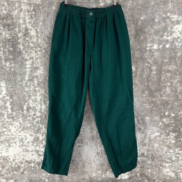Woman Within Petite Size 14W Elastic Waist Button Pants Green Casual Minimalist - Picture 1 of 11
